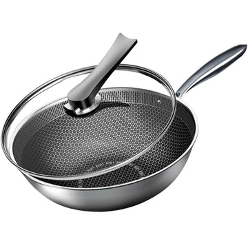 Non Stick Honeycomb Fry Pan Stainless Steel Wok Pan Glass Lid KBH KOBACH