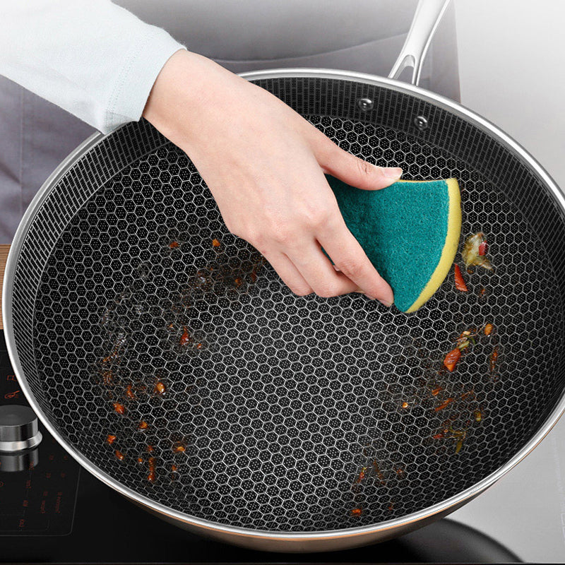 Non Stick Honeycomb Fry Pan Stainless Steel Wok Pan Glass Lid KBH KOBACH