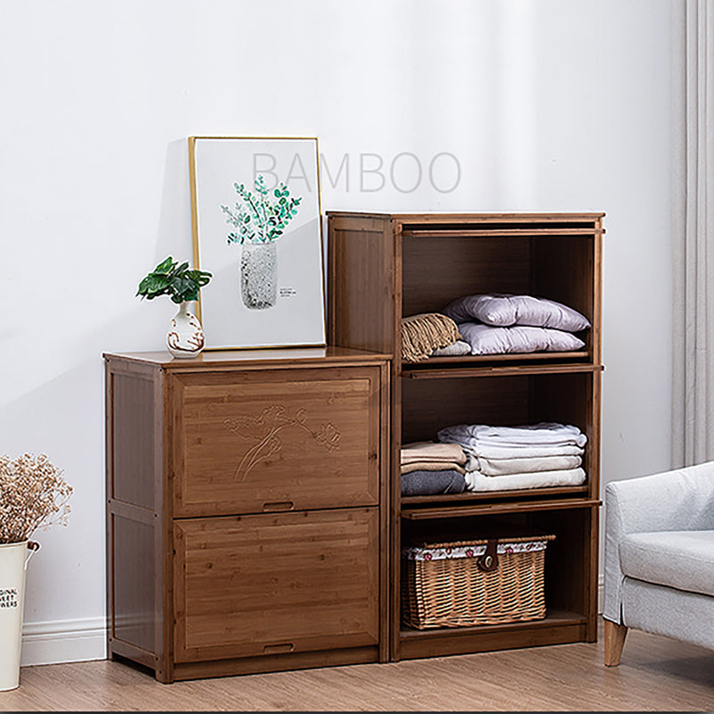 Simple Bamboo Multi-layer Storage Pull-in Cabinet Door Wardrobe Bedroom Quilt