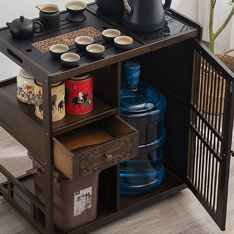 Bamboo Mobile Tea Cart Small Table Home Balcony Tea Set Tray Kettle Cabinet