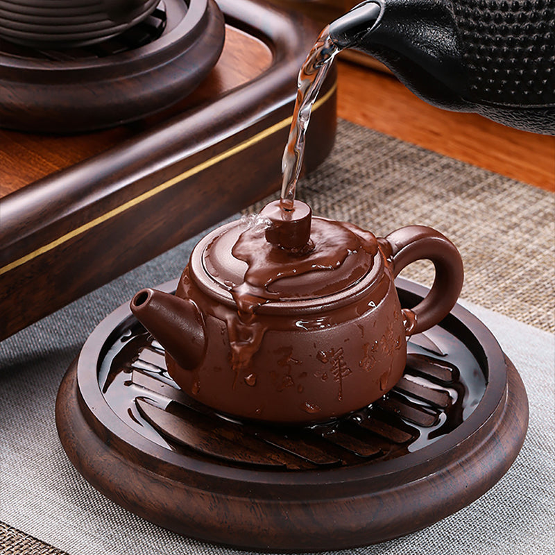Ebony Solid Wood Non-slip Mat Water Holes Tea Pot Support Heat Insulation Pad