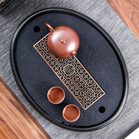 High-quality Black Stone Pottery Side Handle Pot Set Tea Tray Oval Copper Core