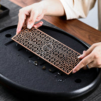 High-quality Black Stone Pottery Side Handle Pot Set Tea Tray Oval Copper Core