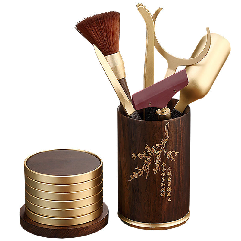 Kung Fu Tea Making Tool Ceremony Six Gentlemen Set Ebony Solid Wood Pot Coaster
