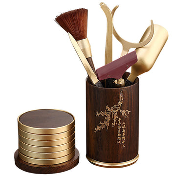 Kung Fu Tea Making Tool Ceremony Six Gentlemen Set Ebony Solid Wood Pot Coaster
