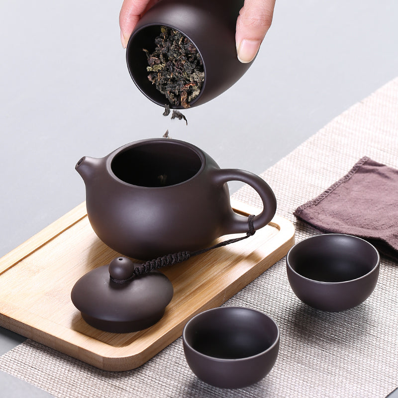 Purple Sand Travel Kung Fu Tea Set Portable Bag Quick Cup Teapot Handmade