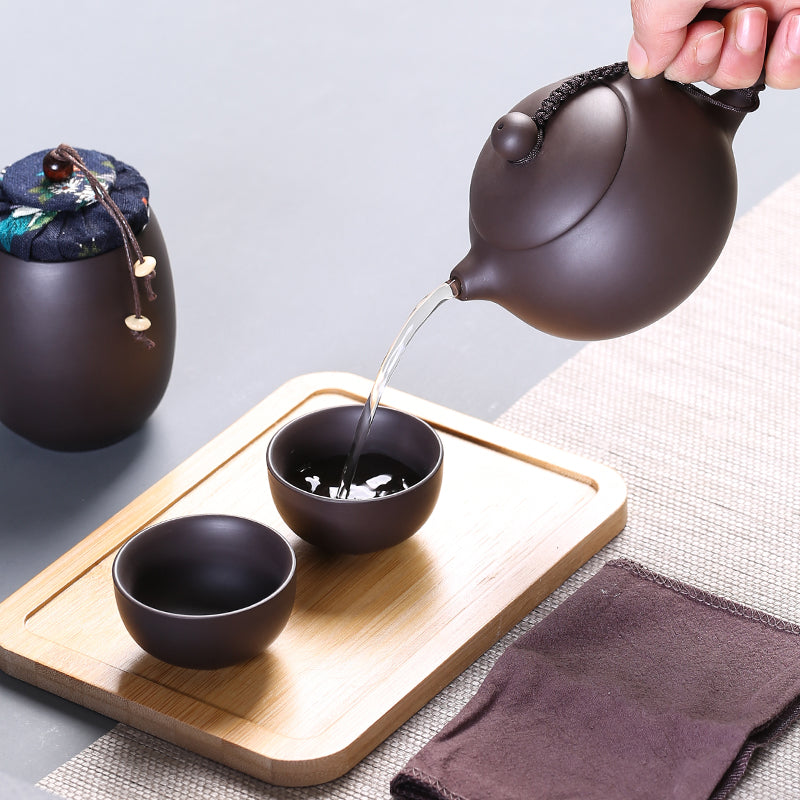 Purple Sand Travel Kung Fu Tea Set Portable Bag Quick Cup Teapot Handmade