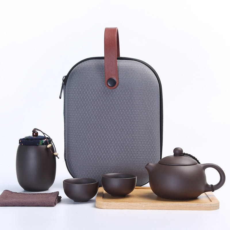 Purple Sand Travel Kung Fu Tea Set Portable Bag Quick Cup Teapot Handmade