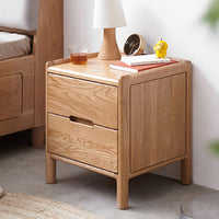 Double Drawer Oak Solid Wood Lockless Bedside Table Cabinet Bedroom Furniture