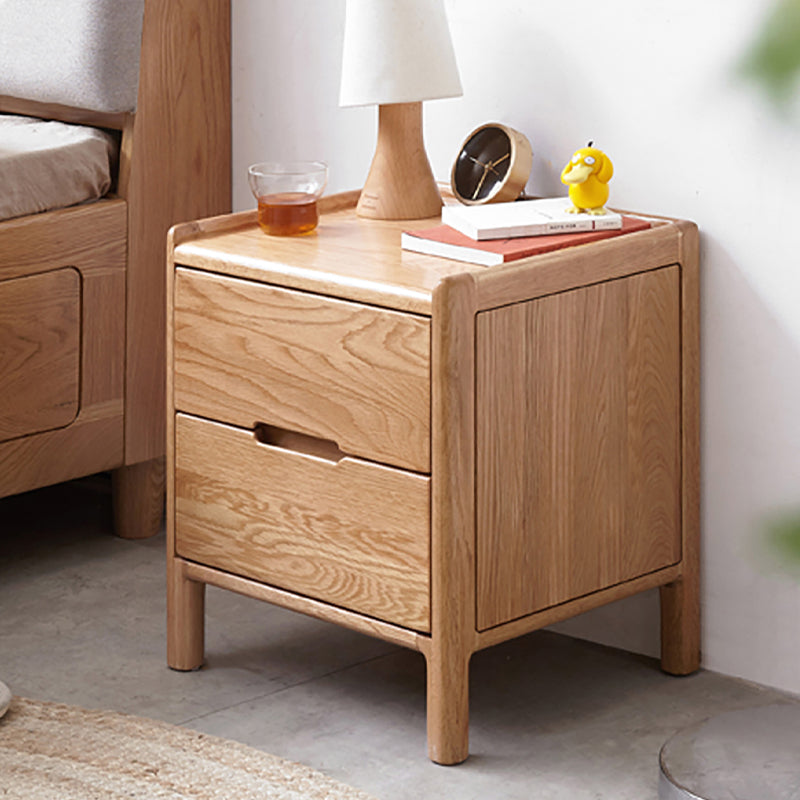 Double Drawer Oak Solid Wood Lockless Bedside Table Cabinet Bedroom Furniture