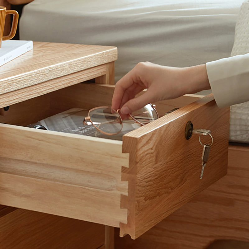 Double Drawer Oak Solid Wood Lockless Bedside Table Cabinet Bedroom Furniture