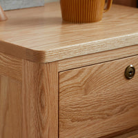 Double Drawer Oak Solid Wood Lockless Bedside Table Cabinet Bedroom Furniture