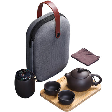 Purple Sand Travel Kung Fu Tea Set Portable Bag Quick Cup Teapot Handmade