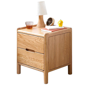 Double Drawer Oak Solid Wood Lockless Bedside Table Cabinet Bedroom Furniture