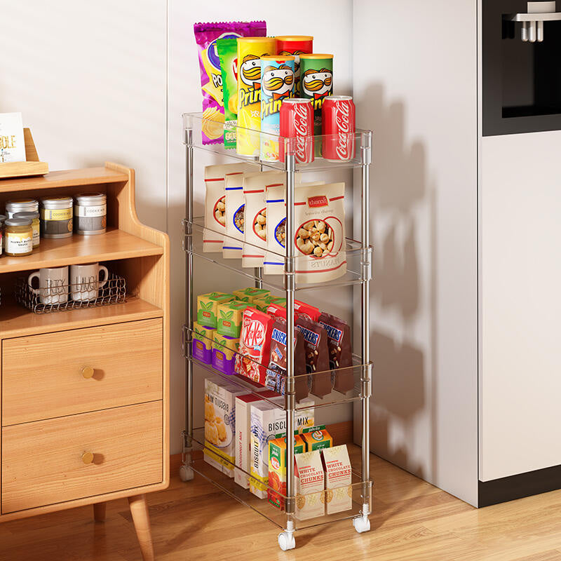Multifunctional Trolley Storage Shelf Kitchen Toilet Bathroom Transparent Rack
