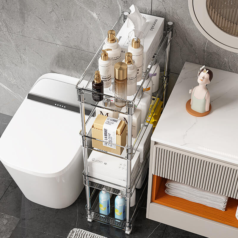 Multifunctional Trolley Storage Shelf Kitchen Toilet Bathroom Transparent Rack