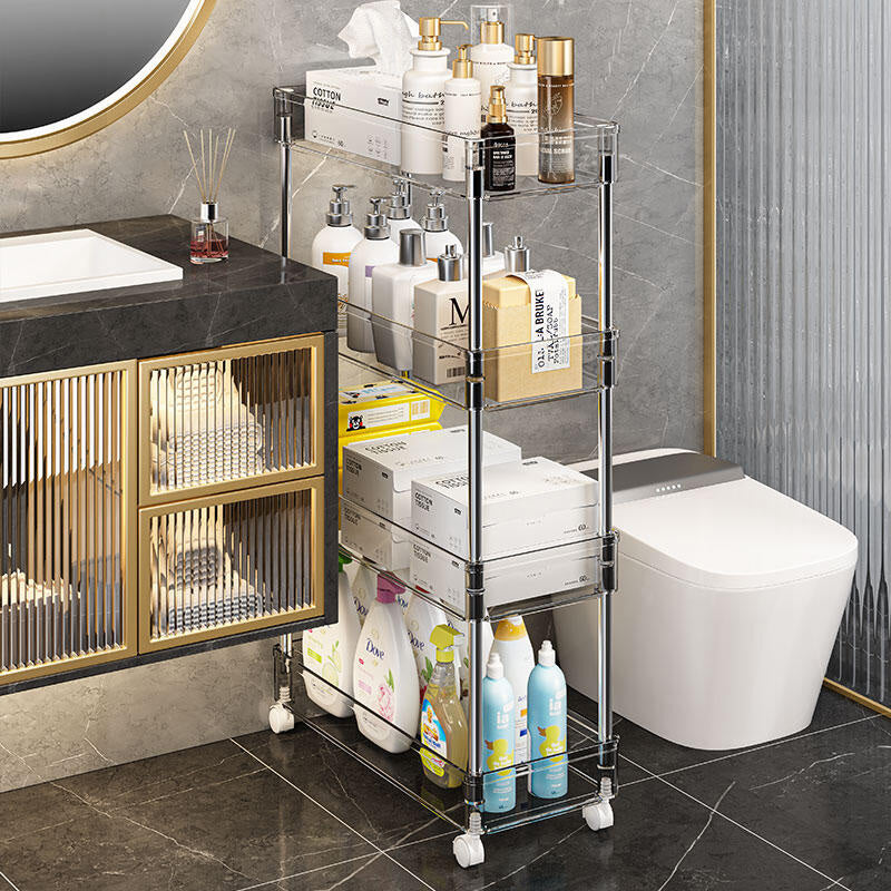 Multifunctional Trolley Storage Shelf Kitchen Toilet Bathroom Transparent Rack