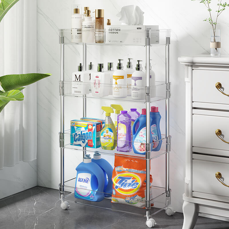 Multifunctional Trolley Storage Shelf Kitchen Toilet Bathroom Transparent Rack