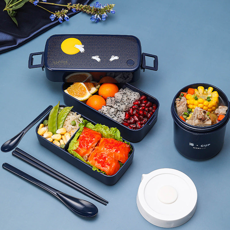 Japan Double-layer Bento Sushi Box Storage Food Lunch Dinner Container ASVEL