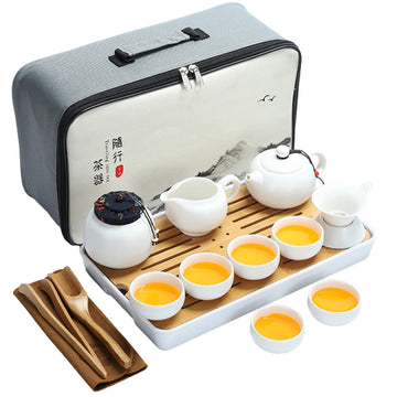 Chinese Portable Travel Bag Kung Fu Tea Set Mini Teapot Cup Porcelain Ceramic