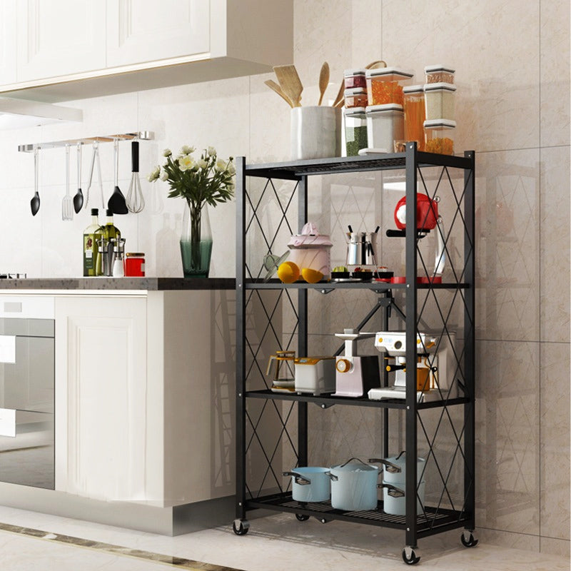 Multi-layer Folding Kitchen Shelf Trolley Oven Storage Rack Installation-free