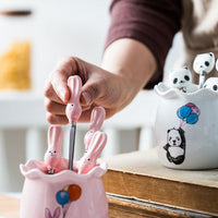 Creative Cute Design Ceramic Non-embroidered Steel Snack Dessert Fruit Fork Set