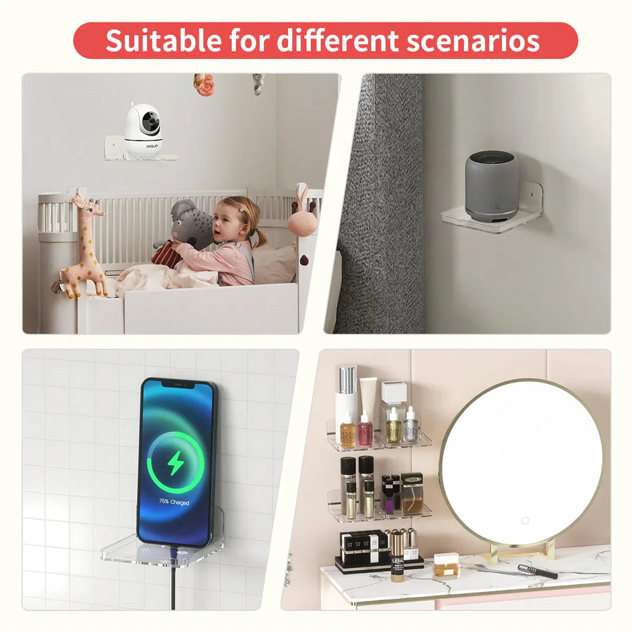 Wall Mount Floating Shelves Acrylic Clear Mini Adhesive Shelf for Living Room, Bathroom, Bedroom
