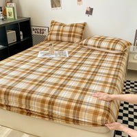Plaid Style Fitted Sheet Skin-friendly Bed Cover Elastic Bedsheet for Girls Boys Room cover lit Home Bed Linen (No Pillowcase)