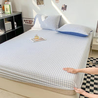 Plaid Style Fitted Sheet Skin-friendly Bed Cover Elastic Bedsheet for Girls Boys Room cover lit Home Bed Linen (No Pillowcase)