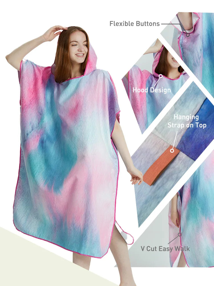 Surf Poncho Towel Poncho Quick-Dry Towel Hoodie Microfiber Beach Robe Changing Poncho Swim Towel Beach Poncho For Adults (A4)