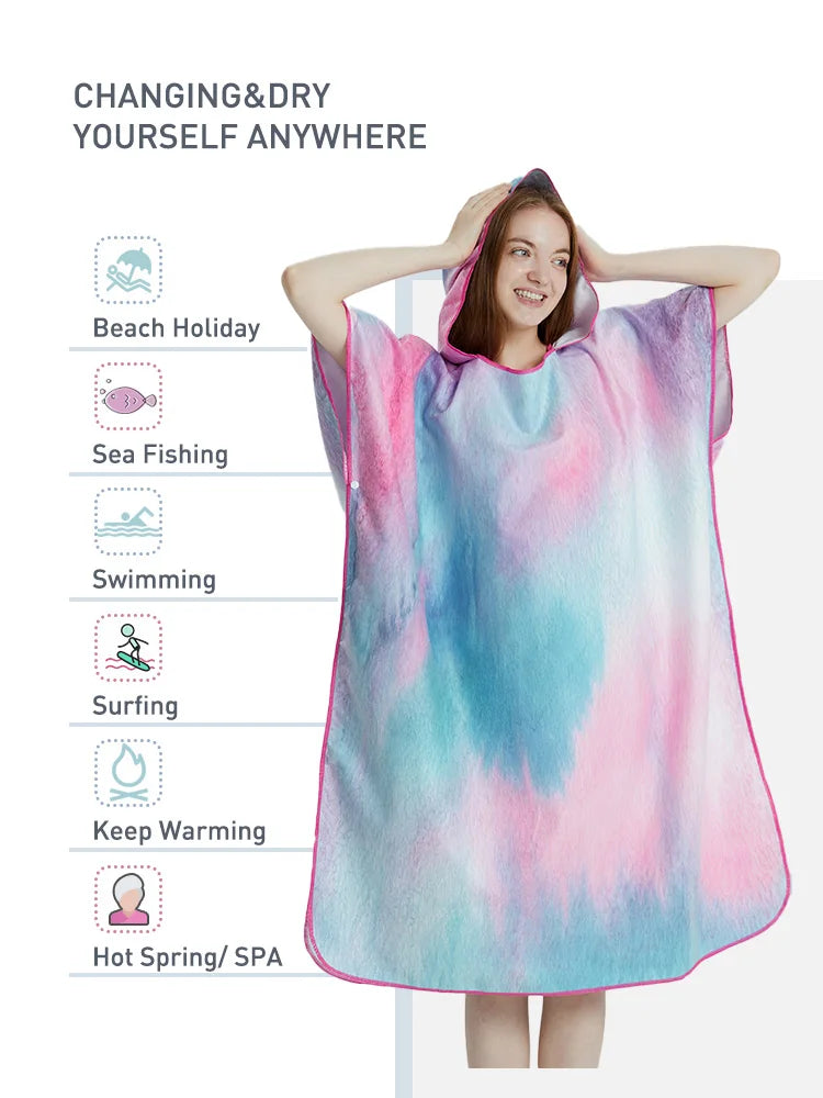 Surf Poncho Towel Poncho Quick-Dry Towel Hoodie Microfiber Beach Robe Changing Poncho Swim Towel Beach Poncho For Adults (A4)