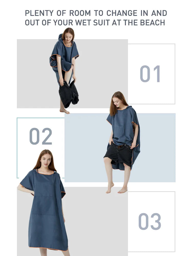 Surf Poncho Towel Poncho Quick-Dry Towel Hoodie Microfiber Beach Robe Changing Poncho Swim Towel Beach Poncho For Adults (A4)