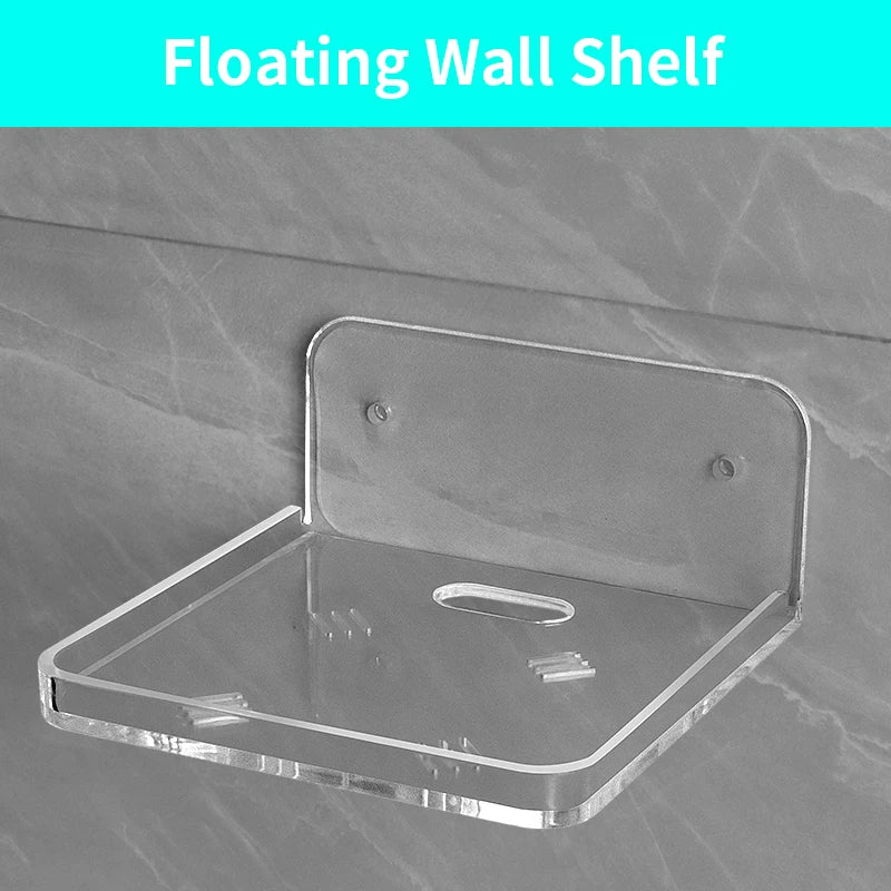 Wall Mount Floating Shelves Acrylic Clear Mini Adhesive Shelf for Living Room, Bathroom, Bedroom