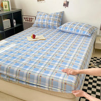 Plaid Style Fitted Sheet Skin-friendly Bed Cover Elastic Bedsheet for Girls Boys Room cover lit Home Bed Linen (No Pillowcase)