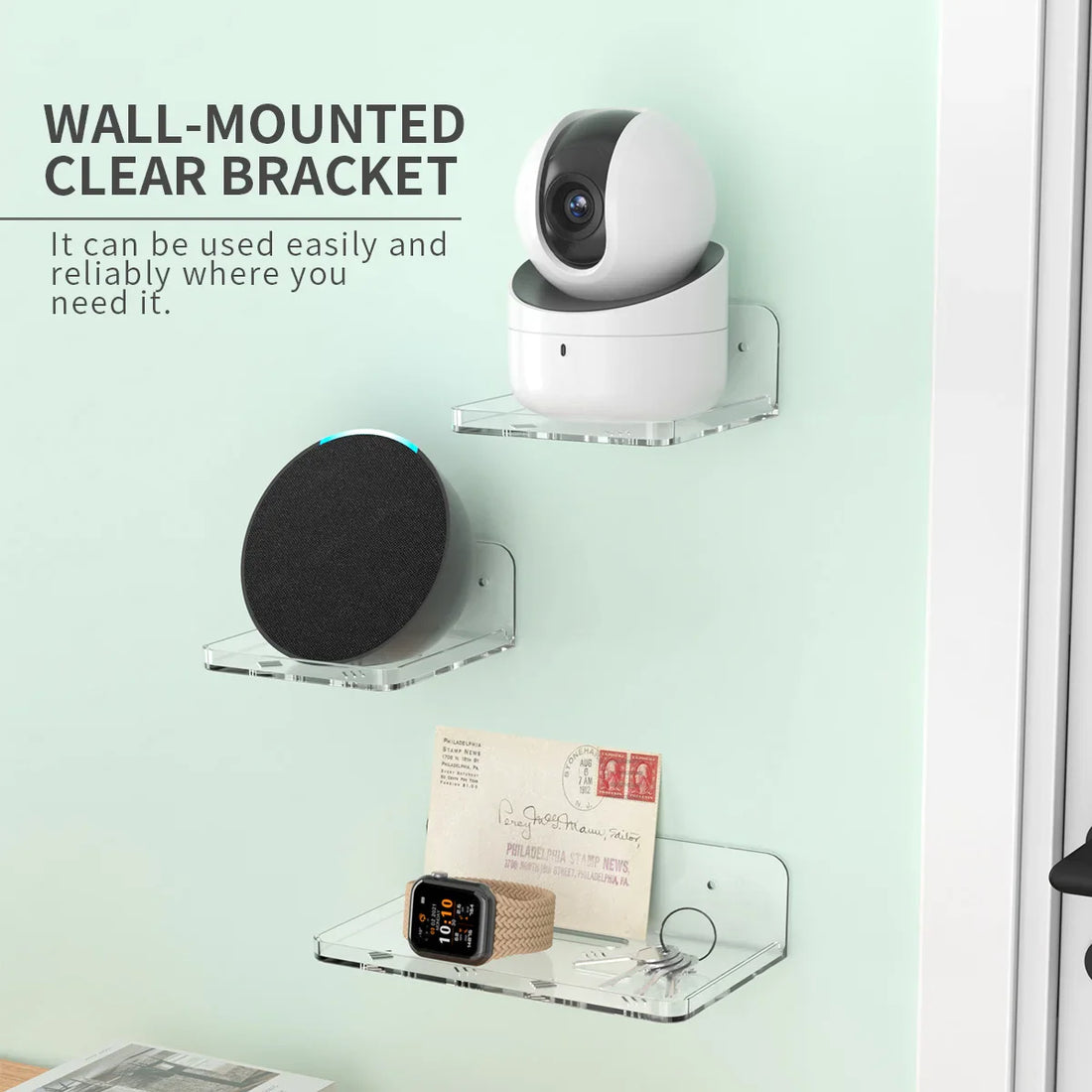 Wall Mount Floating Shelves Acrylic Clear Mini Adhesive Shelf for Living Room, Bathroom, Bedroom