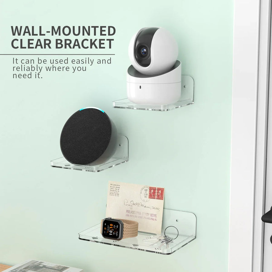 Wall Mount Floating Shelves Acrylic Clear Mini Adhesive Shelf for Living Room, Bathroom, Bedroom